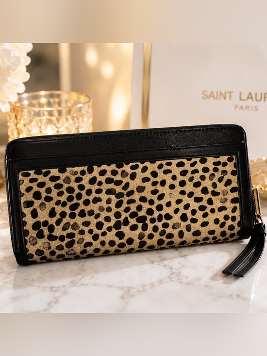 Handbags - COVVETTE-Leather Zip Wallet with Black & Tan Leopard Panel (GUC)